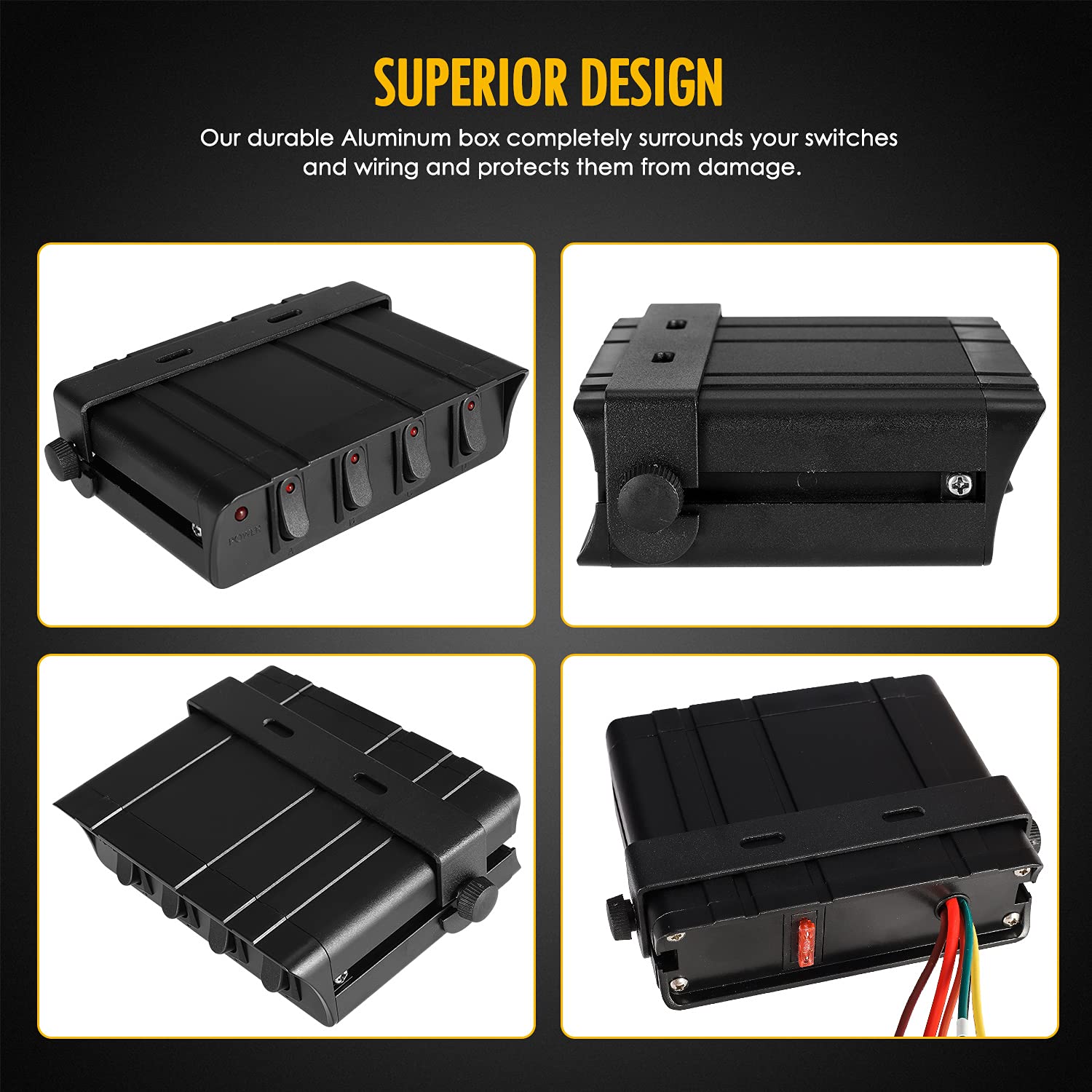 4 Gang Rocker Switch Box SPST Toggle Switch Panel for Automotive Cars Truck Vehicles Kayak Pontoon Boat RVs Campers SUV 12V 24V 20A dc Switch Panel 60Amp Max