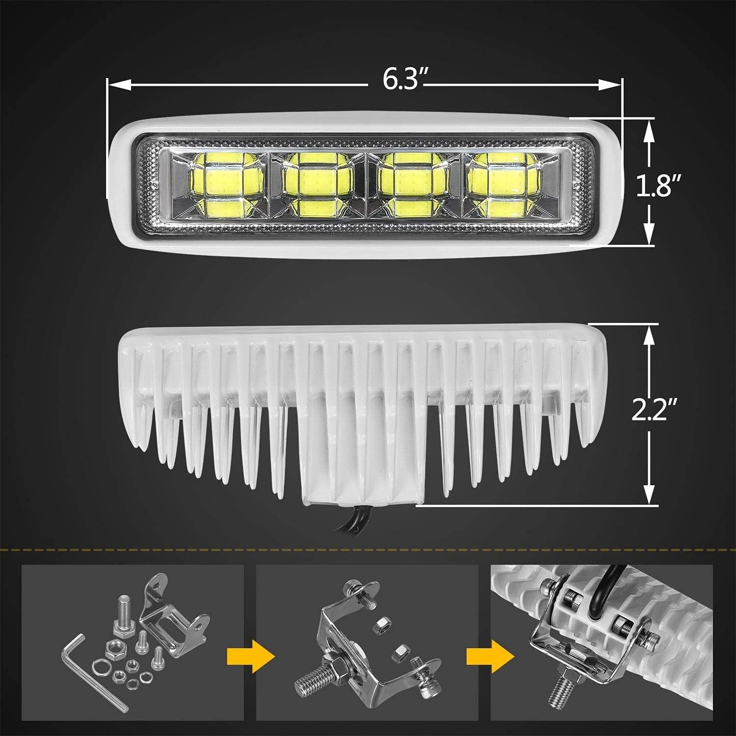 6.3inch Exzeit Waterproof Led Marine Boat Lights, 36W Deck/Dock Marine Lights 4000LMS 120°Flood Light, 12/24 V Led Light Bar