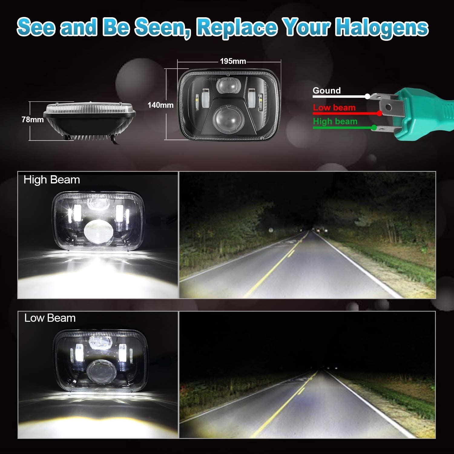 New 110W 5x7 Inch Led Headlights 7x6 LED Headlamp DOT Approved with High Low Beam H6054 6054 Led Headlight Compatible with Jeep YJ Cherokee XJ H5054 H6054LL 6052 6053(Pair)