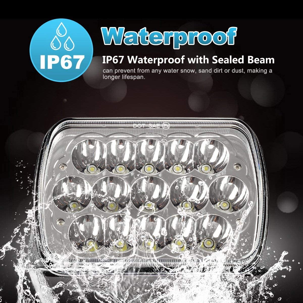 Rectangle H6054 LED Headlights 5x7 7x6 Headlamp Hi/Low Sealed Beam H4 9003 Plug 6054 H5054 Compatible with S10 Blazer Express Van/Wrangler YJ XJ Cherokee Truck Van