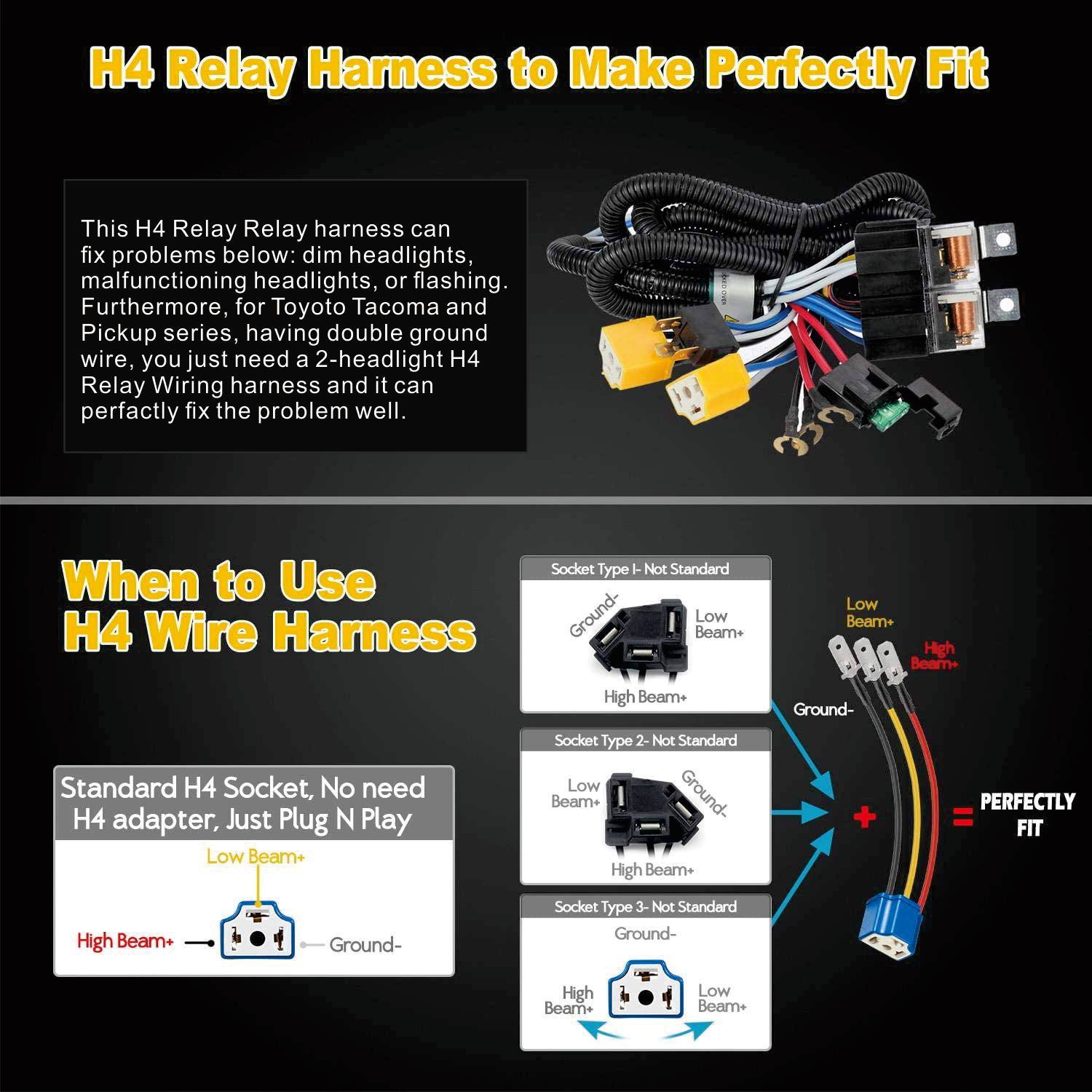 Rectangle H6054 LED Headlights 5x7 7x6 Headlamp Hi/Low Sealed Beam H4 9003 Plug 6054 H5054 Compatible with S10 Blazer Express Van/Wrangler YJ XJ Cherokee Truck Van